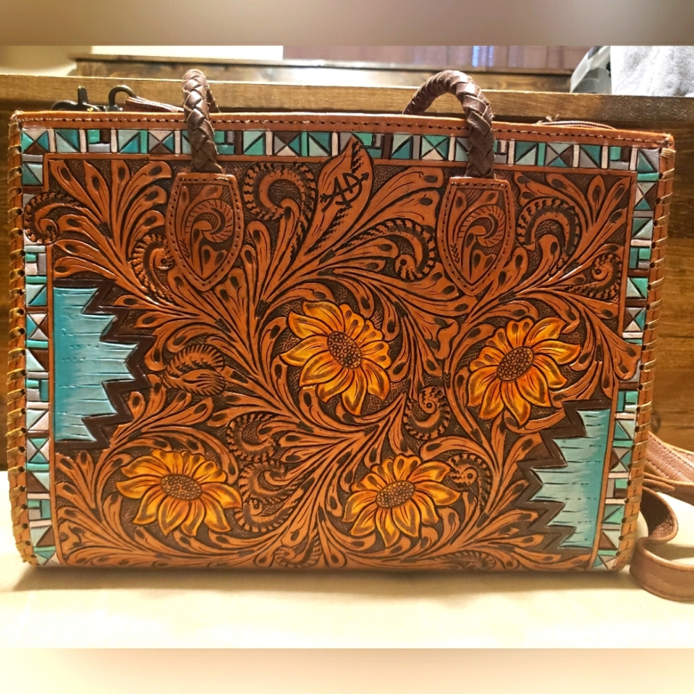 American Darling Tooled Leather Sunflower Tote